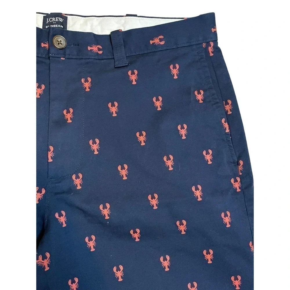 J. Crew Men’s Navy Blue Shorts Red Crab Pattern Size 33 Nautical 9 Inch Inseam